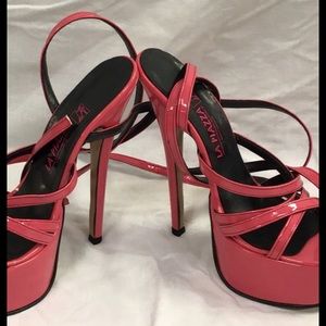 Pink ankle strap platforms